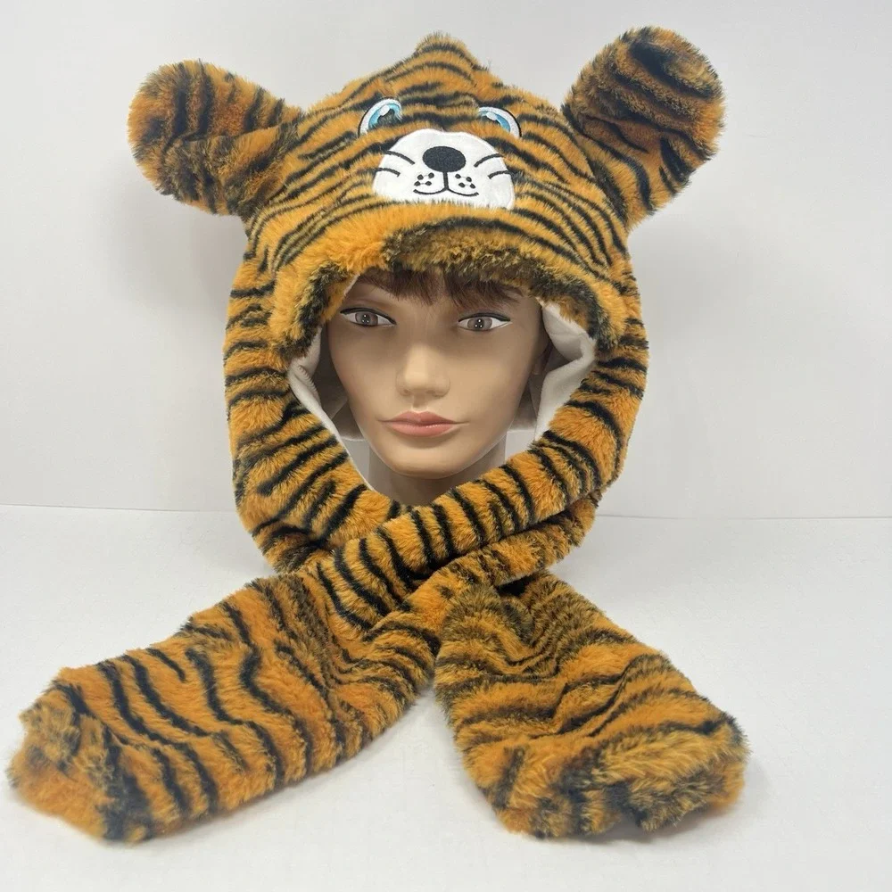 Tiger Plush Animal Wearing Winter Hat Soft Cute Fun Party Halloween Collectible